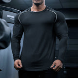 Jinquedai Men Long Sleeve Shirts Quick Dry Bodybuilding for Men Workout Gym Fitness Casual T Shirt Undershirts jinquedai