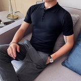 Jinquedai 8Colors Summer Short Sleeve Ice Silk Men Polo Shirts Business Fashion Turn Down Collar Slim Fit Casual Knitted Tee Shirt Homme jinquedai