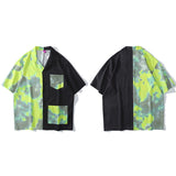 Y2K Shirts Hip Hop Tie-dye Shirt Men Color Block Patchwork Shirt Oversized Streetwear Loose Blouse Fashion Top Clothes jinquedai