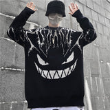 Harajuku Black Sweater Women  Lightning Devil Knitted Jumper Oversize Pullover Hip Hop Streetwear Autumn Sweaters jinquedai