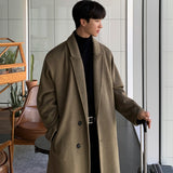 Jinquedai  Korean Trend Men's Loose Casual Single-breasted Overcoat Autumn Winter Fashion New Long Sleeve Woolen Long Coat 9D1665 jinquedai