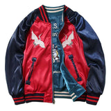 Sukajan Satin Bomber Baseball Jacket Men Yokosuka Embroidery Double Sided Coat Varsity Male Brand Streetwear Spring jinquedai