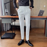 Jinquedai  British Style Autumn New Solid Business Casual Suit Pants Men Clothing Simple All Match Formal Wear Office Trousers Straight jinquedai