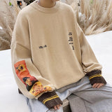 Autumn Cotton Hip Hop Men Sweater Pullover pull homme Van Gogh Painting Embroidery Knitted Sweater Vintage Mens Sweaters jinquedai