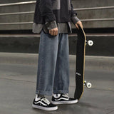 Jinquedai Straight skateboard jeans men's pants loose wide leg pants hip hop streetwear pantalon homme jean moda masculina korean jinquedai