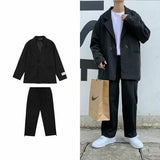 Jinquedai Men Sets Solid Casual Chic Fashion Korean Style Ulzzang Chic Streetwear Male Outerwear Single Breasted Young Daily Simple Loose jinquedai