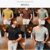 Jinquedai High Quality Summer Ice Silk Short Sleeve Knitted Polo Shirt Men Clothing Turn Down Collar Slim Fit Casual Tee Shirt Homme jinquedai