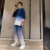 Men Outfit Set Summer New Men's Casual Loose Two-piece Korean Trend Handsome Gradient Ice Silk Casual Suit Men jinquedai
