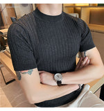 Jinquedai High Quality Summer Short Sleeve Striped Knitted T Shirts For Men Clothing Stretched Slim Fit Casual Tee Shirt Homme 3XL-M jinquedai