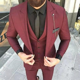 Jinquedai New Arrival Peak Black Lapel Groom Tuxedos Burgundy Men Suits Wedding 3 Pieces(Jacket+Pant+Vest+Tie)traje de novio par jinquedai