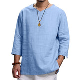 Jinquedai  New Men's V Neck Cotton Linen T Shirts Male Breathable Solid Color Long Sleeve Casual Sports Fashion Linen T-Shirt Tops M-4XL jinquedai