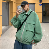Green Gray Beige Corduroy Jacket Men's Fashion Retro Pocket Tooling Jackets Mens Streetwear Loose Hip-hop Bomber Jacket Men jinquedai