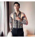 Jinquedai  Luxury Men's Floral Shirt Asian Size Slim Fit Long Sleeve Button Paisley Shirt Blouse Men British Style Printed Blusas Y Camisas jinquedai