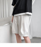 Jingquedai  Korean Men's Shorts Straight Fit Knee-Length Suit Pant Solid Beige Black Summer Clothing Student Thin Loose Casual Mens Shorts jinquedai