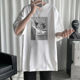 Jinquedai American Vintage Graphic Men's Tshirt Short Sleeve Oversized T-shirt Male Casual Tee T shirt Harajuku Men's Clothing jinquedai