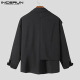 Jinquedai Fashion Men Casual Shirt Lapel Patchwork Long Sleeve Button Zipper Streetwear Fake Two Pieces Tops Camisas S-5XL INCERUN jinquedai