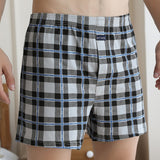 Men's Casual Loose Underwear Plaid Wide Leg Cotton Boxer Short Panties Home Wear Underpants Fashion Comfy Nightwear Bottom Pants jinquedai