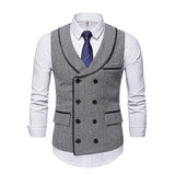 High Quality Mens Plaid Suits Vests Fashion Woolen Patchwork Double Breasted Steampunk Jackets Wedding Slim Fit Chaleco Hombre jinquedai