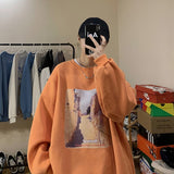 Jinquedai Men Streetwear Harajuku Sweatshirts Oil Painting Loose Sweatshirts O-neck Hip Hop Male Pullovers Vintage Korean Style Hoodies jinquedai