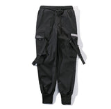 Men Cargo Pants Black Ribbons Block Multi-Pocket Harem Joggers Harajuku Sweatpant Hip Hop Casual Harem Tide Male Trousers jinquedai