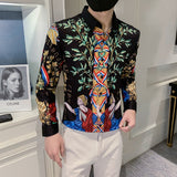 Jinquedai  Luxury Floral Shirts For Men Asian Sizes Retro Printed Long Sleeved Mens Korean Shirt Dress Party Prom Slim Fit Blusas Y Camisas jinquedai