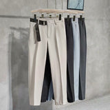 Autumn Hot Fashion Men¡¯s Stitching Belt Suit Pants Retro Casual British Style Skinny Pant Ankle-Length Slim-Fit Pants jinquedai