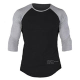 Men Gym Fitness T-shirt Cotton Shawl sleeve shirts Bodybuilding Slim Fit Workout Patchwork Casual Skinny Tee Tops Male Clothing jinquedai