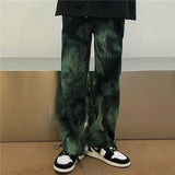 Hip Hop Tie Dye Pants Men's Fashion Casual Retro Corduroy Pants Men Streetwear Korean Loose Straight Wide Legs Pants Mens M-XL jinquedai