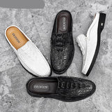 Jinquedai  Black Mules Men Leather Shoes Loafers Crocodile Shoes Men Fashion Half Shoes for Men jinquedai