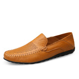 Jinquedai Brand New Spring Summer Men Breathable Casual Shoes Genuine Leather Men Loafers Fashion Non-slip Boat Shoes Moccasins Size 38-47 jinquedai