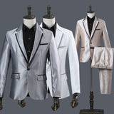 Men's Silver Gray Mid-length Tuxedo Slim Prom Wedding Suit Men's Formal Stage Chorus Costume Blazer and Pants