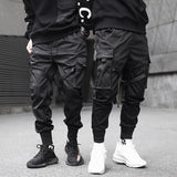 Men Cargo Pants Black Ribbons Block Multi-Pocket Harem Joggers Harajuku Sweatpant Hip Hop Casual Harem Tide Male Trousers jinquedai