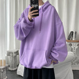 Hybskr Basic Hoodies Solid Color Men's Big Size Pullovers Korean Style Fashion Male Streetwear Hip Hop Unisex Hooded Sweatshirt jinquedai