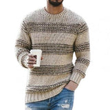 Men Sweater Warm Knitted Pullovers Long Sleeve Sweater Striped Print Casual O Neck Stretchy Knitted Pullover Sweater Streetwear jinquedai