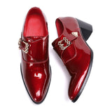 Jinquedai Men Shoes 7cm High Heels Pointed Toe Genuine Leather Dress Shoes Men Buckle Strap Red Party & Wedding Shoes Shoes,38-46 jinquedai