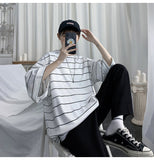 Summer Striped T Shirt Men's Fashion Casual Loose Short-sleeved T-shirt Men Streetwear Hip-hop Oversized Tshirt Mens Tops jinquedai