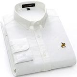 Jingquedai   2022 Spring 100% Cotton Oxford Men Shirt White Long Sleeve Embroidery Regular Fit Soft Thick Comfortable Male jinquedai