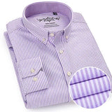 Jingquedai   Men&#39;s Button Down Casual Durable Oxford Shirt Single Patch Pocket Spring Autumn Long Sleeve Standard-fit Striped Plaid Shirts jinquedai