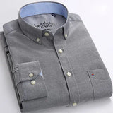 Jingquedai   Men&#39;s Button Down Casual Durable Oxford Shirt Single Patch Pocket Spring Autumn Long Sleeve Standard-fit Striped Plaid Shirts jinquedai