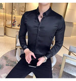 Jingquedai   Neckline Embroidery Mens Shirts Long Sleeve Casual Slim Fit Men Dress Shirts Solid Color Formal Business Social Clothing Blouse jinquedai