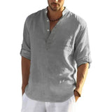 Jingquedai   New Men&#39;s Casual Blouse Cotton Linen Shirt Loose Tops Long Sleeve Tee Shirt Spring Autumn Casual Handsome Men Shirts jinquedai