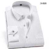 Jingquedai   Non-Iron Solid Stretch Shirts for Men Spandex Long Sleeve Dress Shirt Men Regular Fit with Front Pocket Soft Easycare Formal Top jinquedai