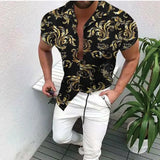 Jingquedai   Summer Men&#39;s Printed Hawaii Casual Shirts 2021 Brand Streetwear Men&#39;s Clothing Cardigan High-End Short Sleeve Dress Shirt jinquedai