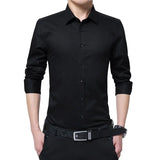 Jinquedai  Men Dress Shirt Fashion Long Sleeve Business Social Shirt Male Solid Color Button Down Collar Plus Size Work White Black Shirt