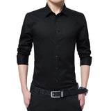 Jingquedai  Men Dress Shirt Fashion Long Sleeve Business Social Shirt Male Solid Color Button Down Collar Plus Size Work White Black Shirt jinquedai
