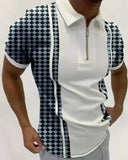 New Summer High Quality Men Polo Shirts High Street Print Casual Short Sleeve Mens Shirts Turn-Down Collar Zipper Polo Shirt Men jinquedai