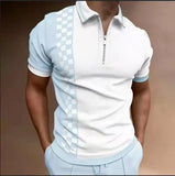 New Summer High Quality Men Polo Shirts High Street Print Casual Short Sleeve Mens Shirts Turn-Down Collar Zipper Polo Shirt Men jinquedai