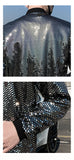 Jinquedai  New Sequined Bomber Jacket Men Shiny Sequins Long Sleeve Glitter Zipper Coat Hip Hop Loose Night Club Stage Streetwear Coats jinquedai