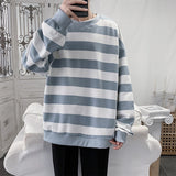 Striped Men Oversized Sweatshirt Korean Fashion Student Long Sleeve Top T Shirt Harajuku Hip Hop Streetwear Women Clothing Black jinquedai