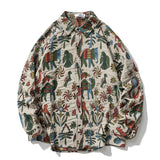 Vintage Thick Shirt Streetwear Hip Hop Floral Button Up Long Sleeve Shirts Harajuku Fashion Casual Loose Shirt Male